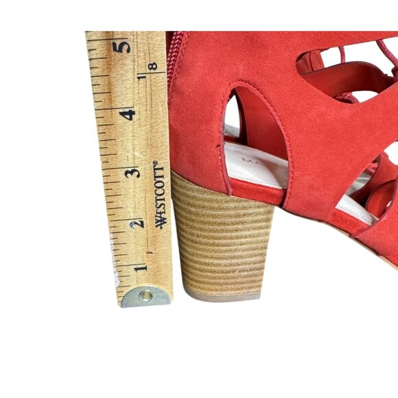 Marc Fisher Red Leather "Paradox" Lace-Up Caged Heeled Sandals, 3" Heel, Size 8M - Picture 10 of 10